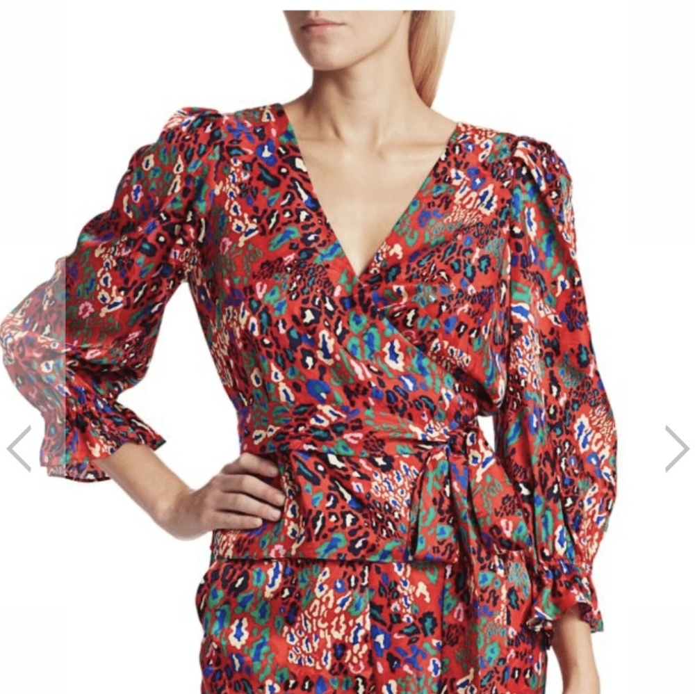 Tanya Taylor Multicolor Animal Print Wrap Blouse